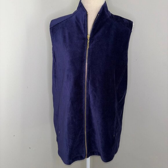 Susan Graver Weekend navy blue velour zip front sleeveless vest size Large - Picture 1 of 9